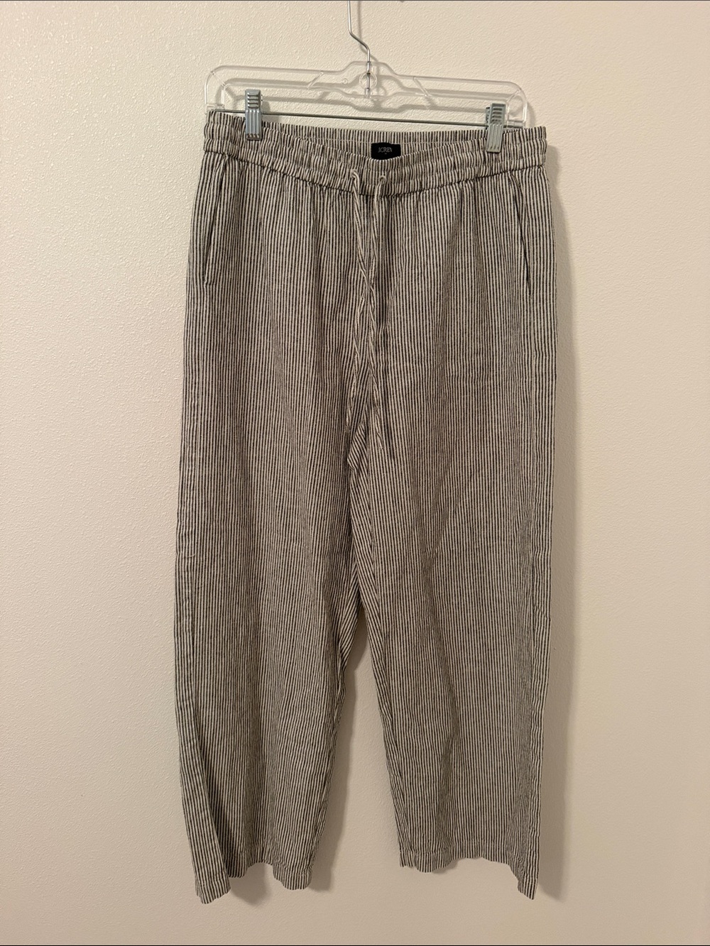 J. Crew Men's Black and White Pinstripe Drawstring Joggers